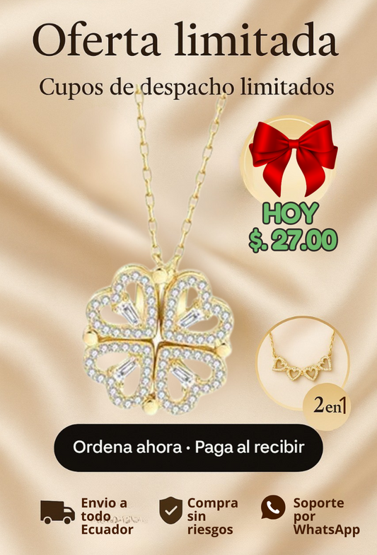 Collar 2 en 1 Amor&Fortuna que cambia de forma, Trébol - Corazones.