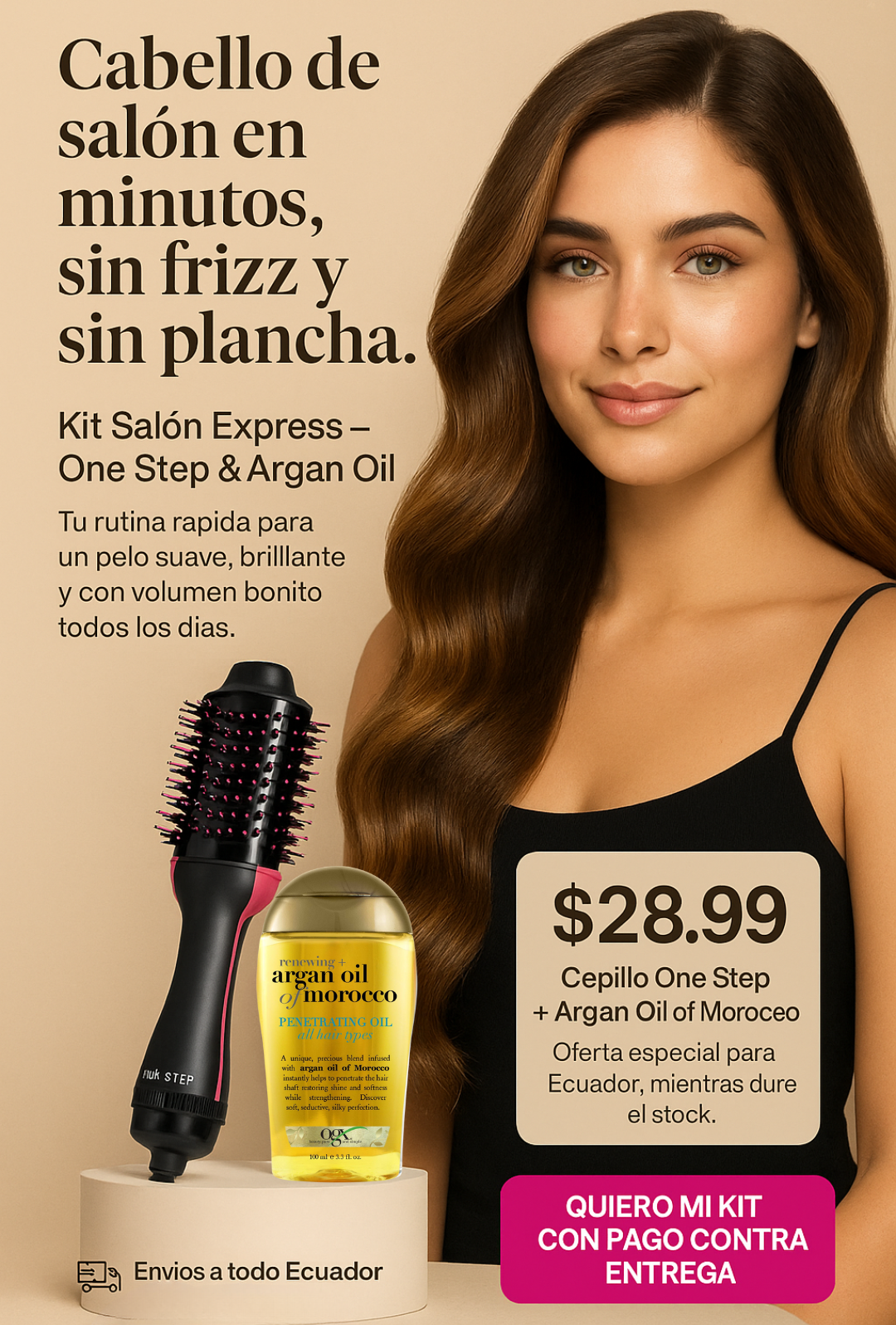 Kit salón Express Cepillo 3 en 1 + Aceite de Argán GRATIS